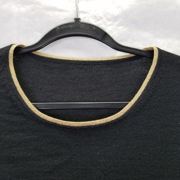 Le Troupe Tricot Maglia Top Womens Small Merino Wool Black Gold Italian Knitwear - Picture 2 of 13
